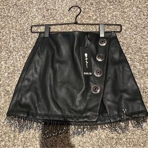Black Faux Leather Skirt with Beaded Detail